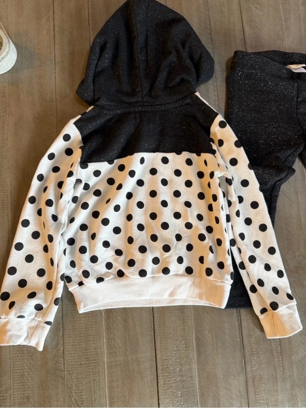 Tucker + Tate Black Polka Dot Hooded Matching Set with Silver Metalic Accents